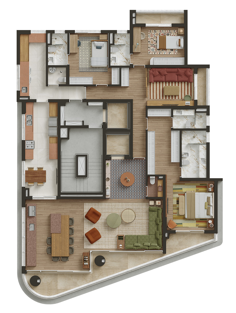 Planta Residencial Opção 01  |  246m²  |  3 suítes