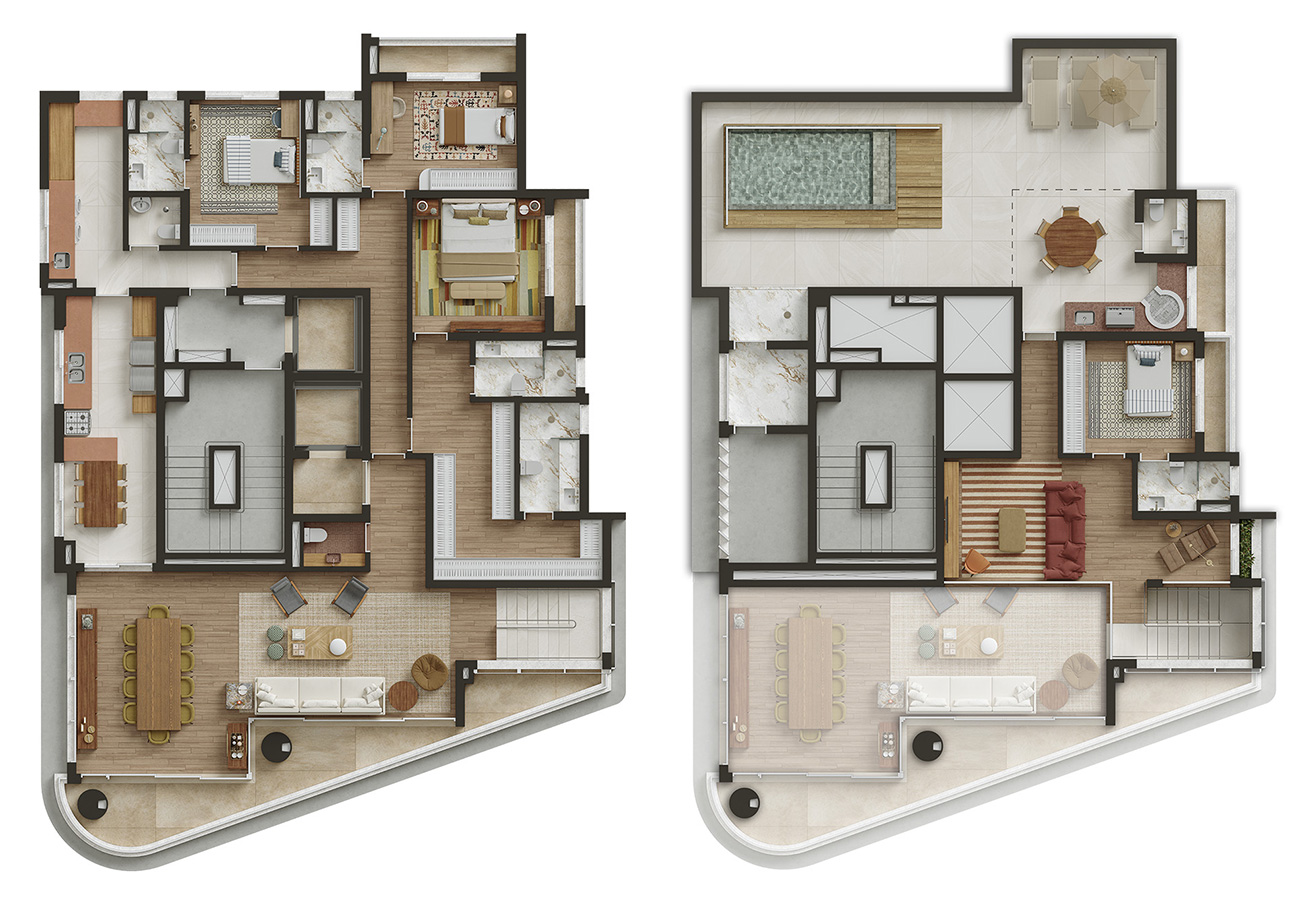 Planta Residencial Cobertura Duplex  |  402m²  |  4 suítes